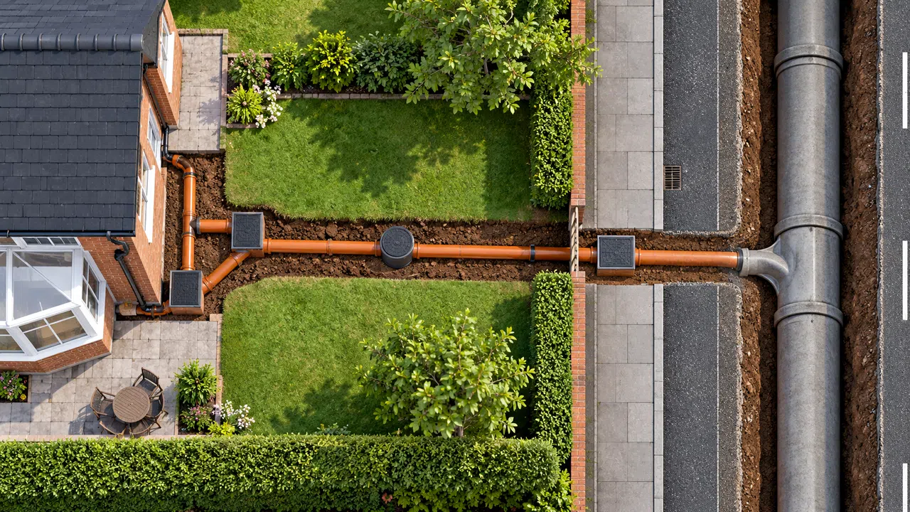 Residential rainwater drainage layout around a property
