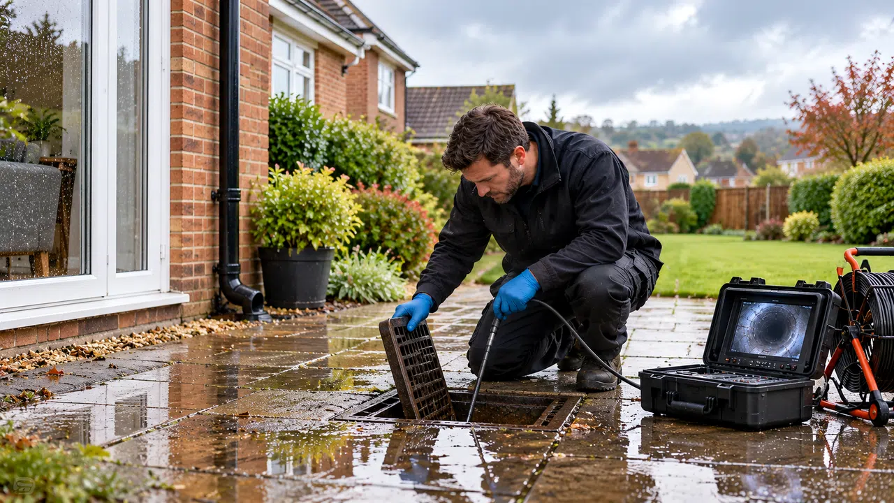 Inspection chamber and standing water on a domestic driveway